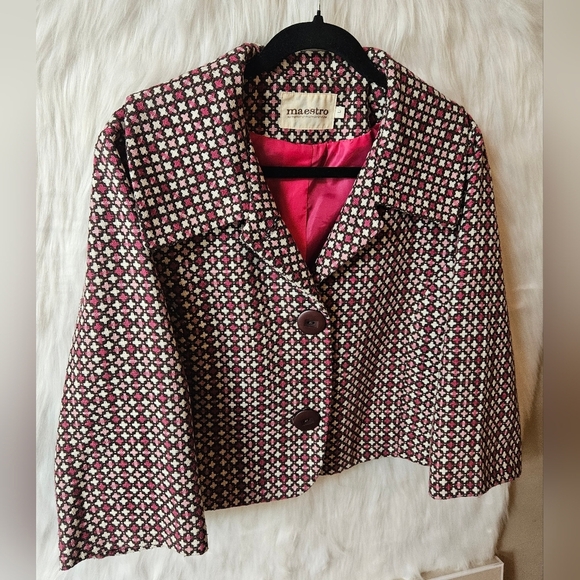 Maestro Vintage 60's Patterned Lined Cropped Knit Pea Coat - Picture 2 of 8